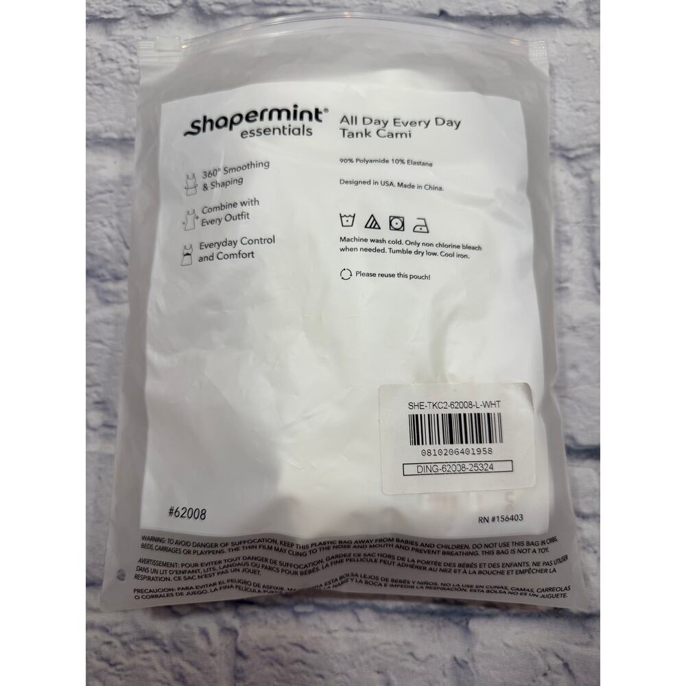 NWT Shapermint All Day White Tank Cami White Shapewear Shaping Large 62008 A791 - Picture 7 of 8